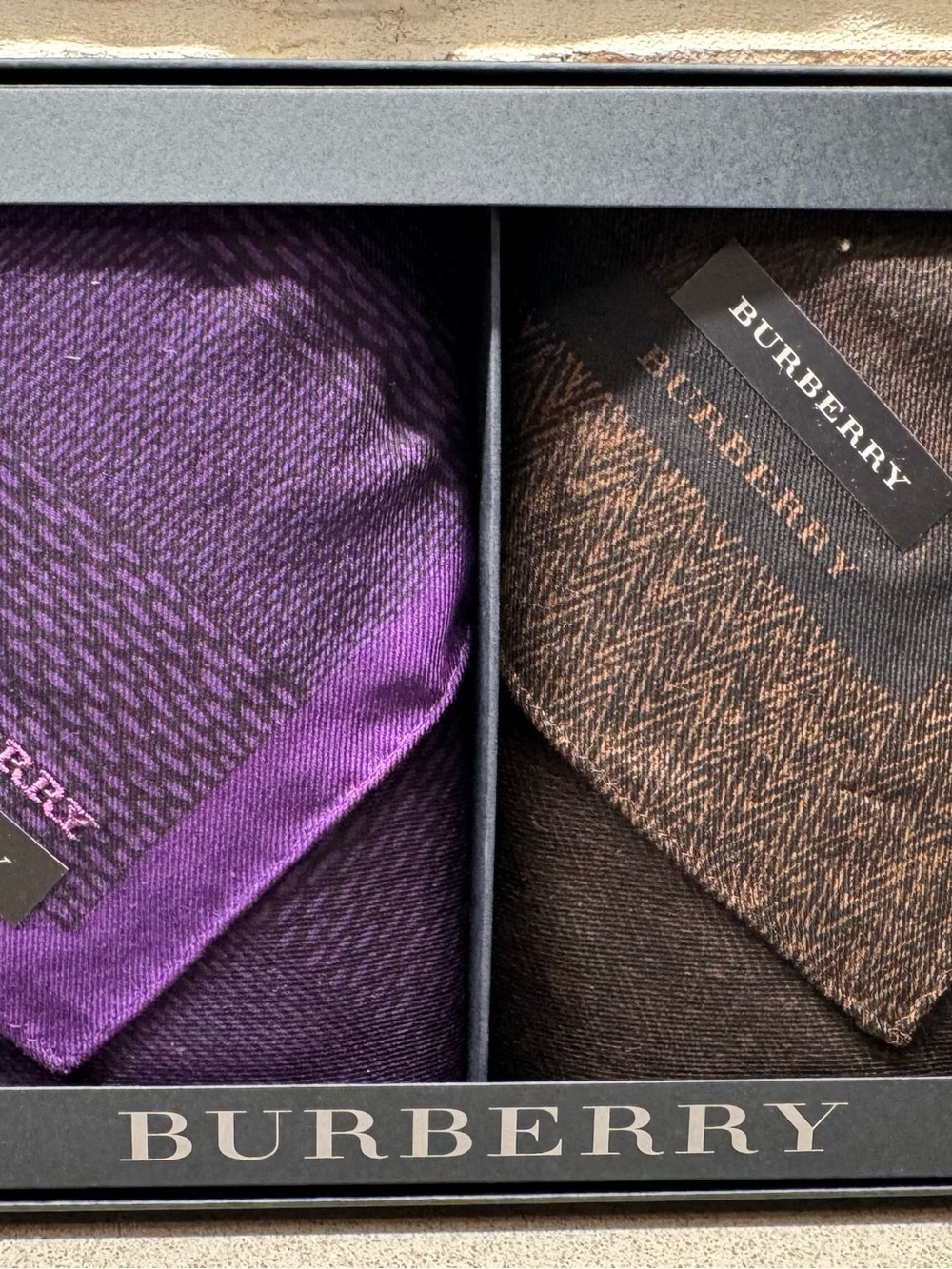 Burberry Purple and Brown Men's Pocket Square Duo